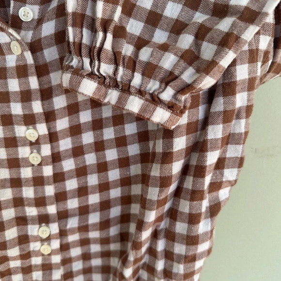 Gap Woman's Brown/White Check Flannel Size M Long Sleeve Double Button - Picture 3 of 10